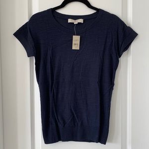 NWT LOFT Navy Blue 100% Cotton Knit Short Sleeves Top Size XSP